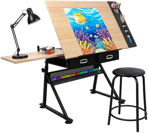 Wood Woodworking - Drafting Table Art Desk with 2