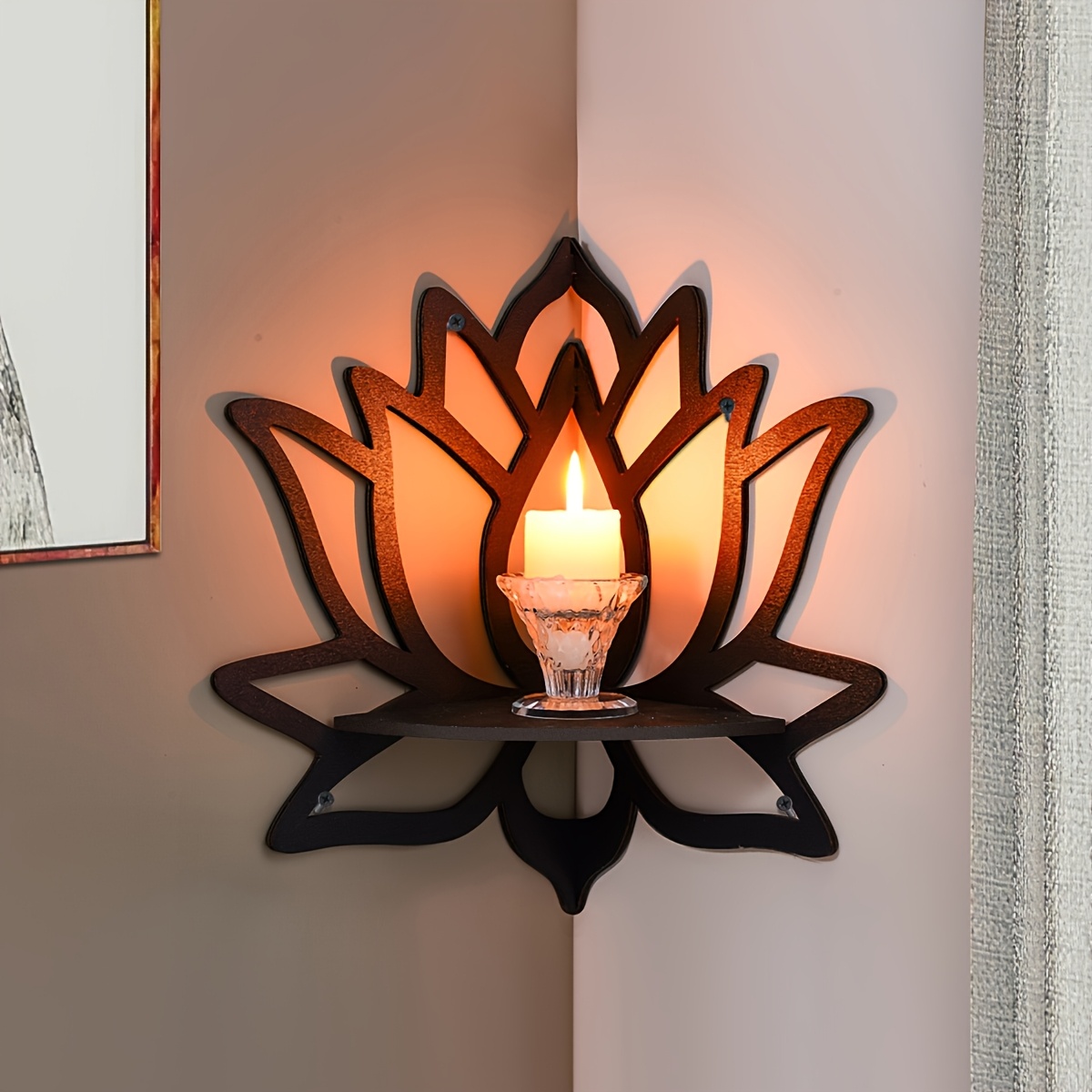 Woodworking Room - Lotus Corner Floating Shelf, Hollow Flower