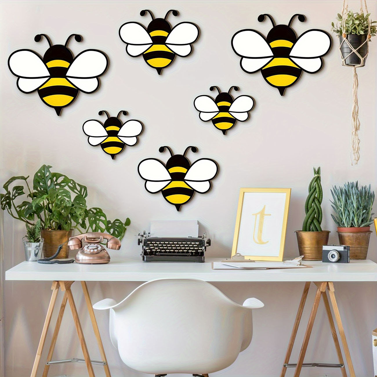 Woodworking For Beginners - 6Pcs Cute Bee Wooden Wall Stickers,