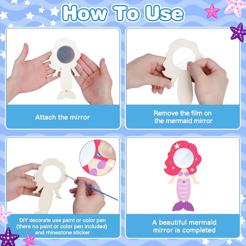 12PCS Mermaid Wooden Mirror Ha - огляд і ціна Woodworking For Beginners