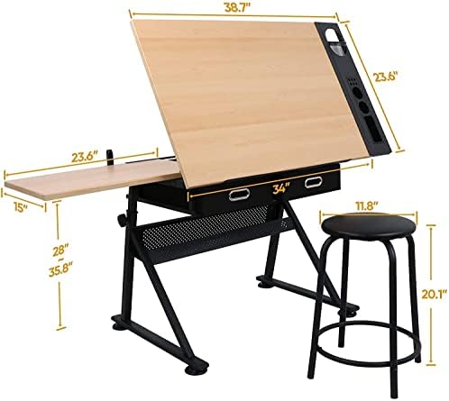 Drafting Table Art Desk with 2 - огляд і ціна Wood Woodworking