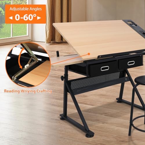 Drafting Table Art Desk with 2 - огляд і ціна Wood Woodworking